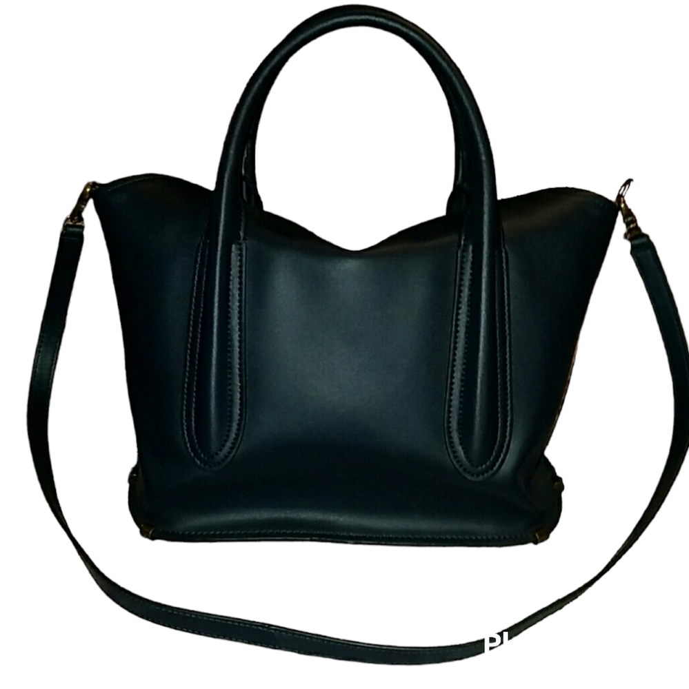 Authentic Zac Posen Satchel Dark Navy Suede & Leather - Picture 3 of 4